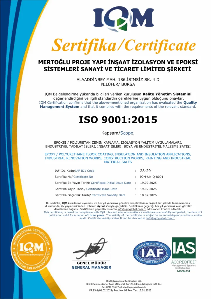 Mertoğlu Yapı ISO 9001 yönetim sistemi belgesi