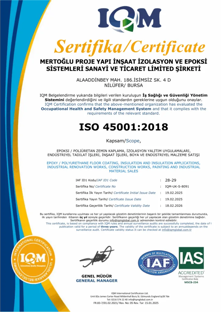 Mertoğlu Yapı ISO 45001 yönetim sistemi belgesi